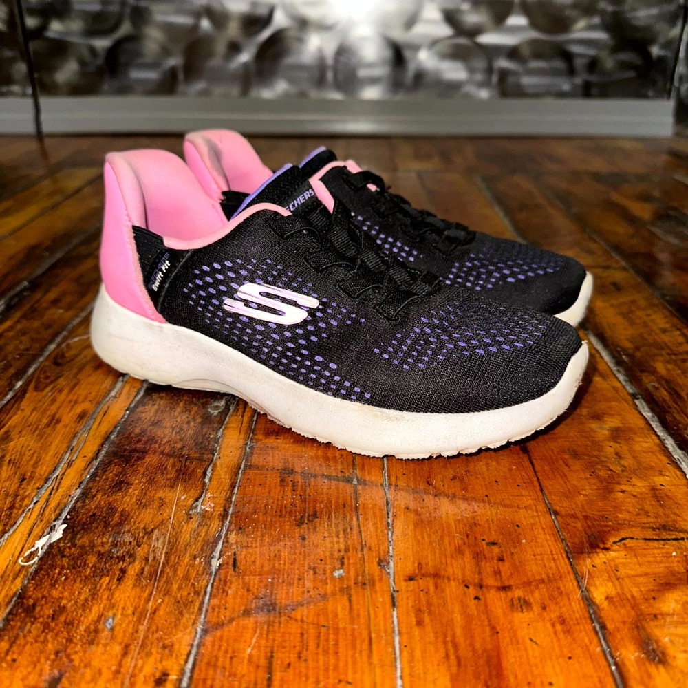 Skechers Sneakers Girls Size 2 Pink Black Mesh Swift Fit Low Top Lace Up Comfort